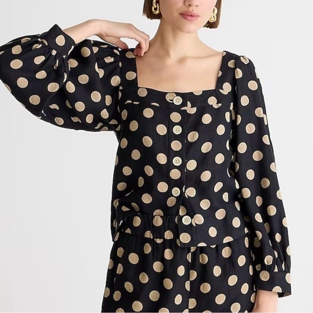 J. Crew Black and Cream Polka Dot Blouse